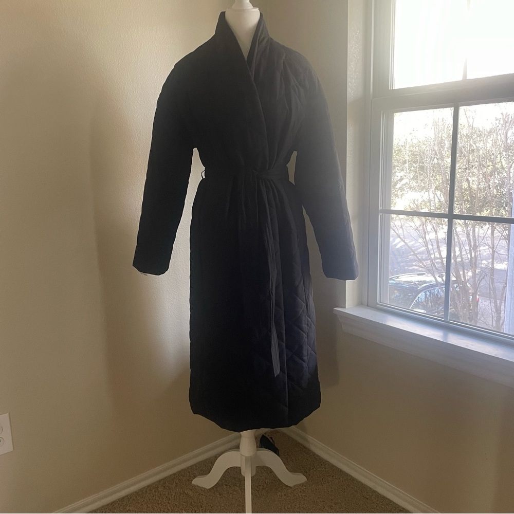 Mango lightweight quilted black belted coat
